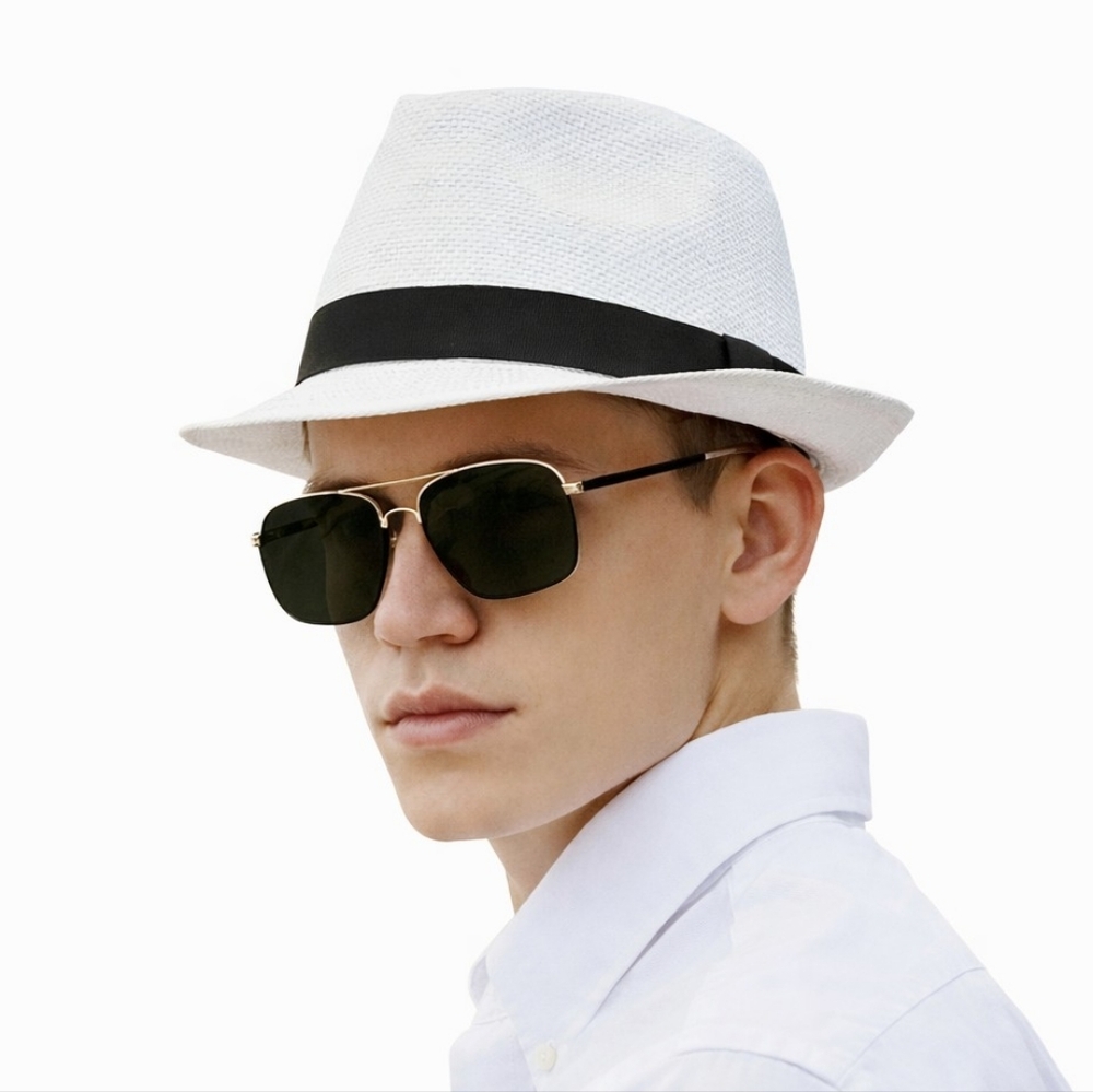 NWT Groovy Glam White Straw Fedora Trilby Hat Size L Unisex